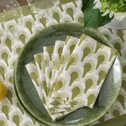 Pomegranate Inc Geo Feather Moss Cocktail Napkin | Set of 6^ Cocktail Napkins