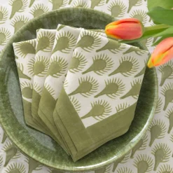 Pomegranate Inc Geo Feather Moss Napkin | Set of 4^ Napkins
