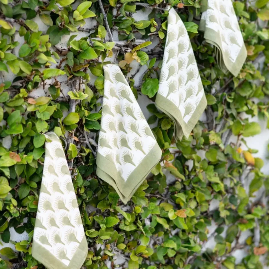 Pomegranate Inc Geo Feather Moss Napkin | Set of 4^ Napkins