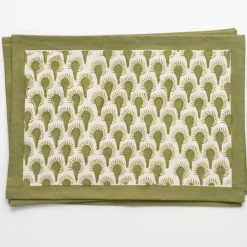 Pomegranate Inc Geo Feather Moss Placemats | Set of 4^ Printed Placemats
