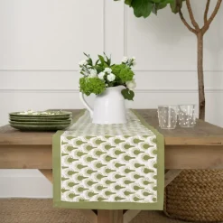Pomegranate Inc Geo Feather Moss Table Runner^ Table Runners