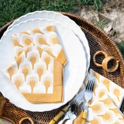 Pomegranate Inc Geo Feather Ochre Napkin | Set of 4^ Napkins