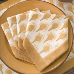 Pomegranate Inc Geo Feather Ochre Napkin | Set of 4^ Napkins