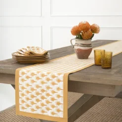Pomegranate Inc Geo Feather Ochre Table Runner^ Table Runners