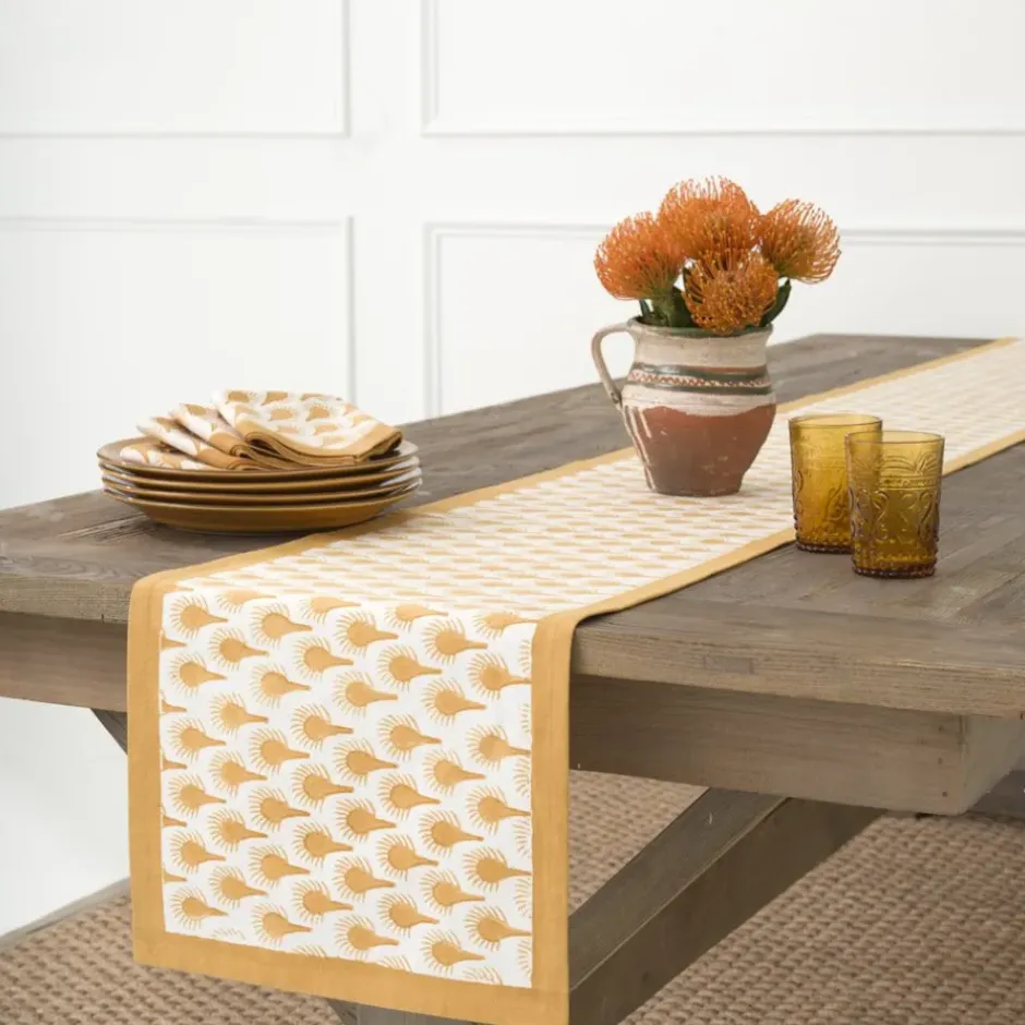 Pomegranate Inc Geo Feather Ochre Table Runner^ Table Runners