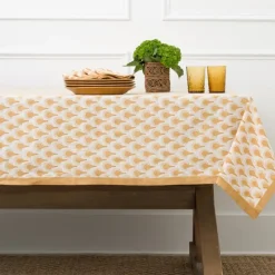 Pomegranate Inc Geo Feather Ochre Tablecloth^ Tablecloths