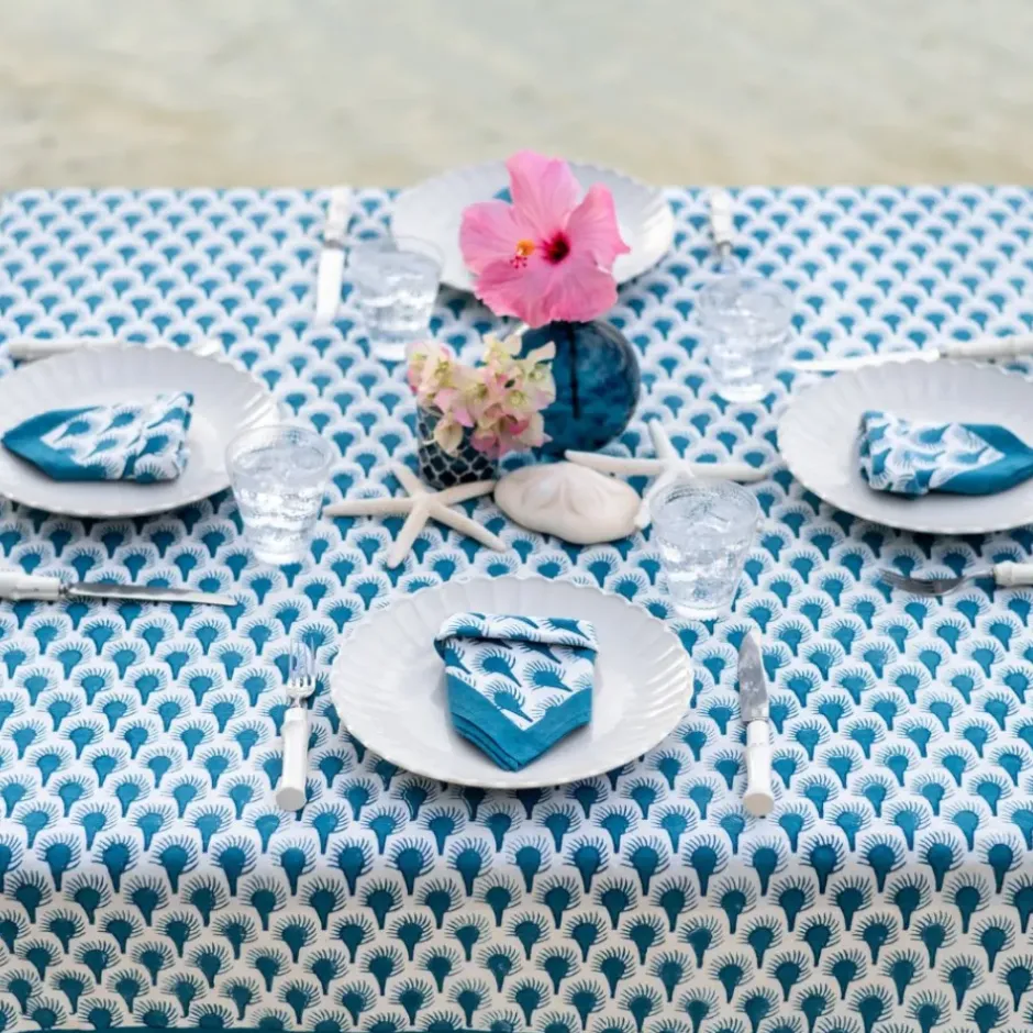 Pomegranate Inc Geo Feather Teal Napkin | Set of 4^ Napkins