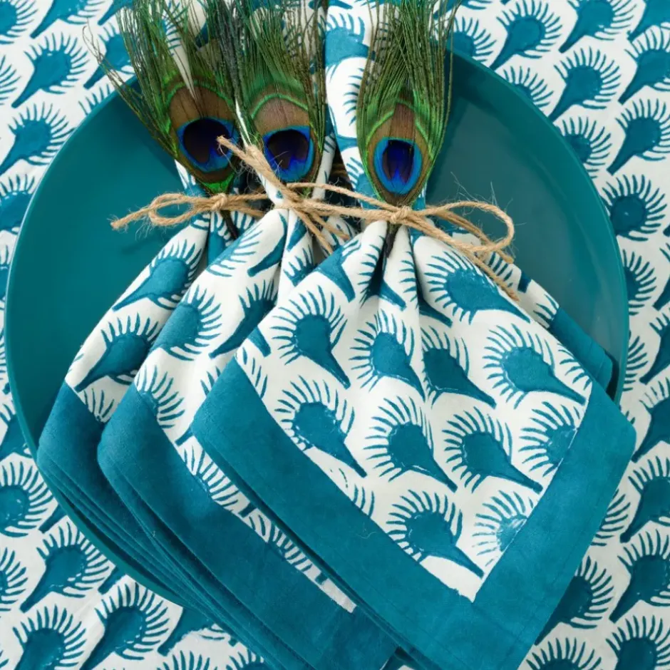 Pomegranate Inc Geo Feather Teal Napkin | Set of 4^ Napkins