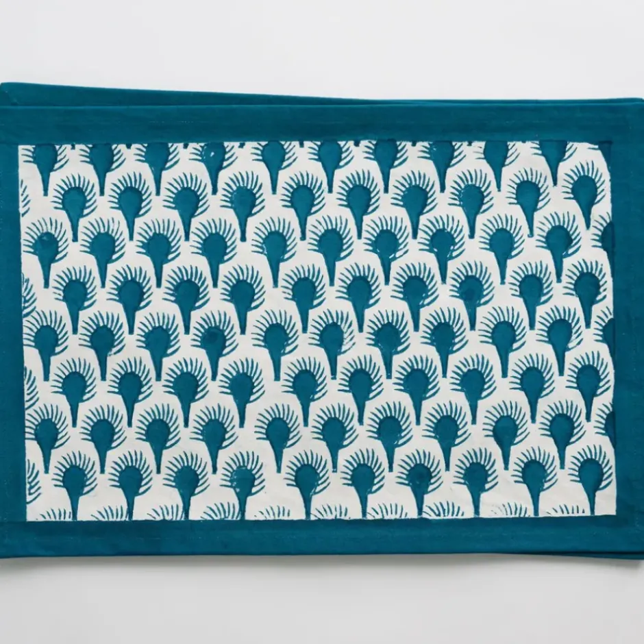 Pomegranate Inc Geo Feather Teal Placemats | Set of 4^ Printed Placemats