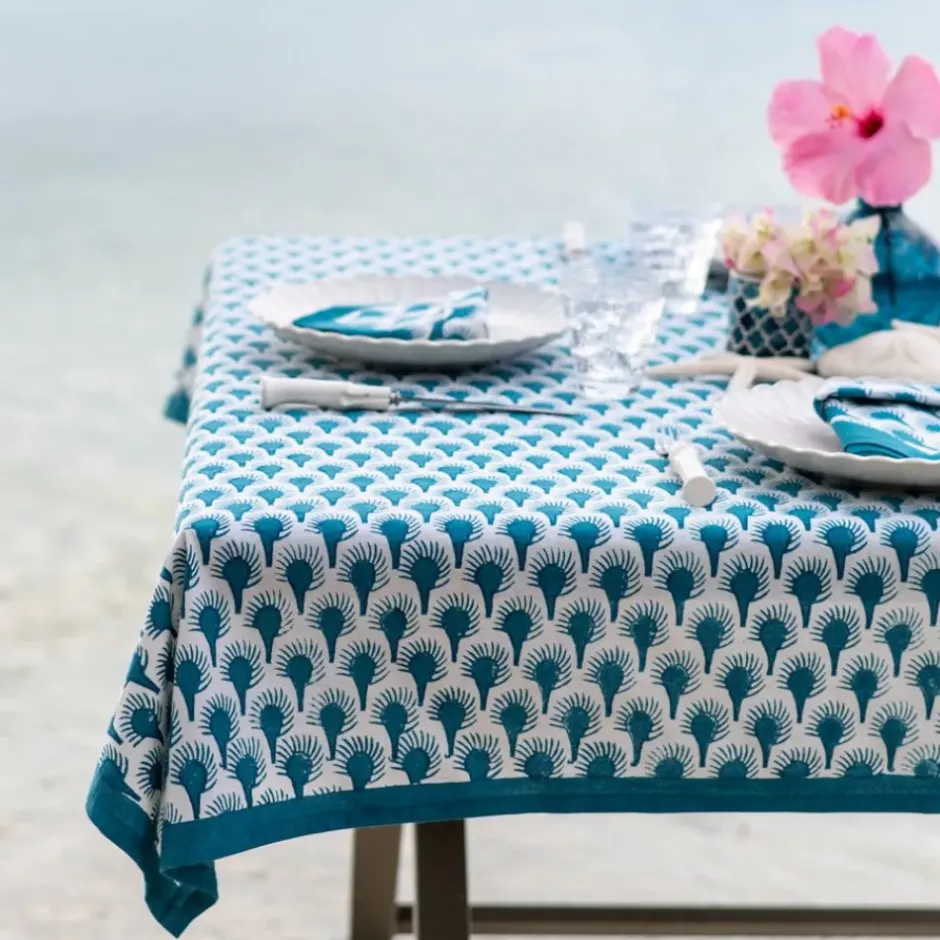 Pomegranate Inc Geo Feather Teal Tablecloth^ Tablecloths