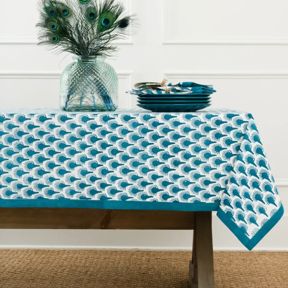 Pomegranate Inc Geo Feather Teal Tablecloth^ Tablecloths