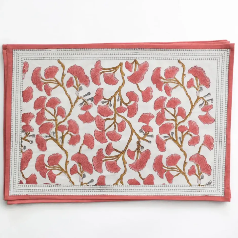 Pomegranate Inc Ginkgo Coral Placemat | Set of 4^ Printed Placemats
