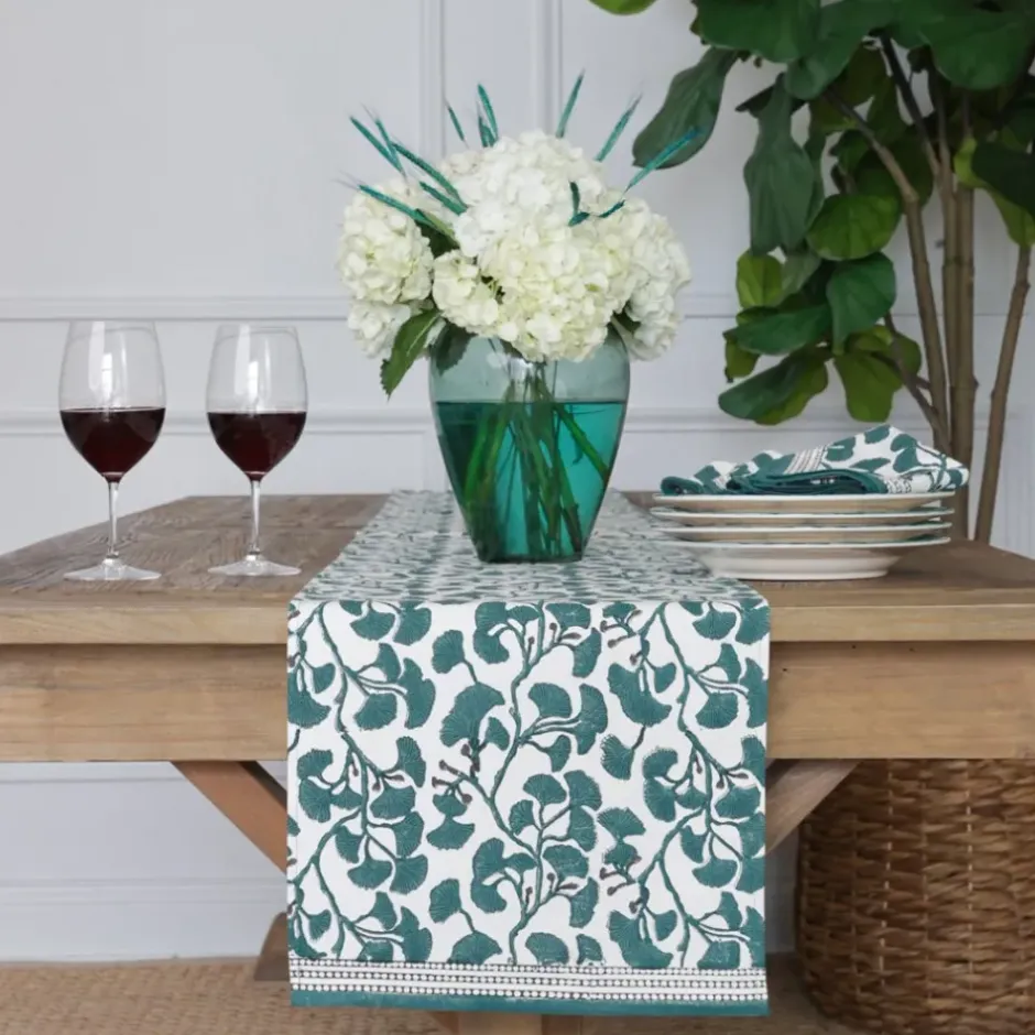 Pomegranate Inc Ginkgo Teal Table Runner^ Table Runners