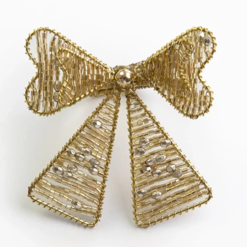 Pomegranate Inc Gold Bow Beaded Napkin Ring | Set of 4^ Napkin Rings