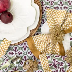 Pomegranate Inc Gold Flower Beaded Napkin Ring | Set of 4^ Napkin Rings