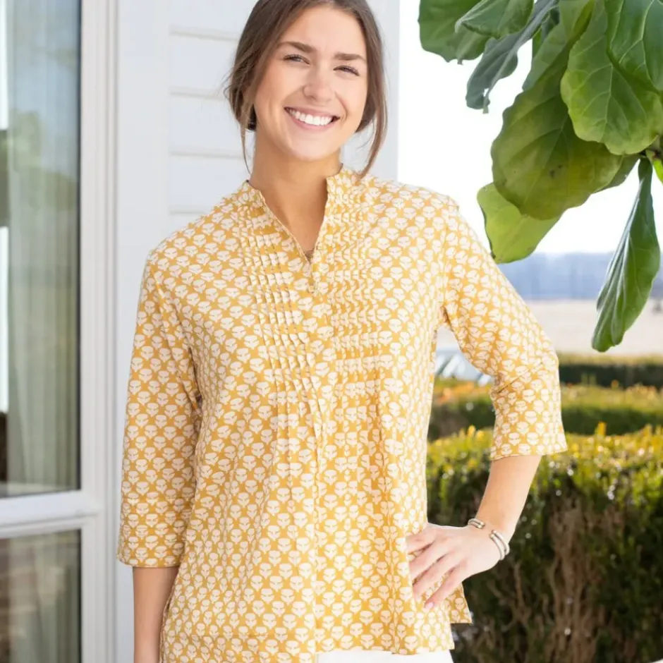 Pomegranate Inc Golden Buti Pintuck Blouse^ Tops & Tunics