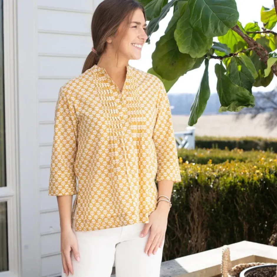 Pomegranate Inc Golden Buti Pintuck Blouse^ Tops & Tunics