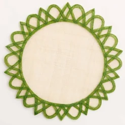Pomegranate Inc Green Edge Woven Round Placemats | Set 4^ Woven Placemats