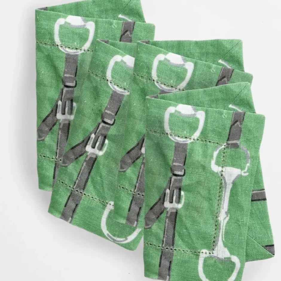 Pomegranate Inc Green Linen Snaffle & Buckle Cocktail Napkin | Set of 4^ Cocktail Napkins