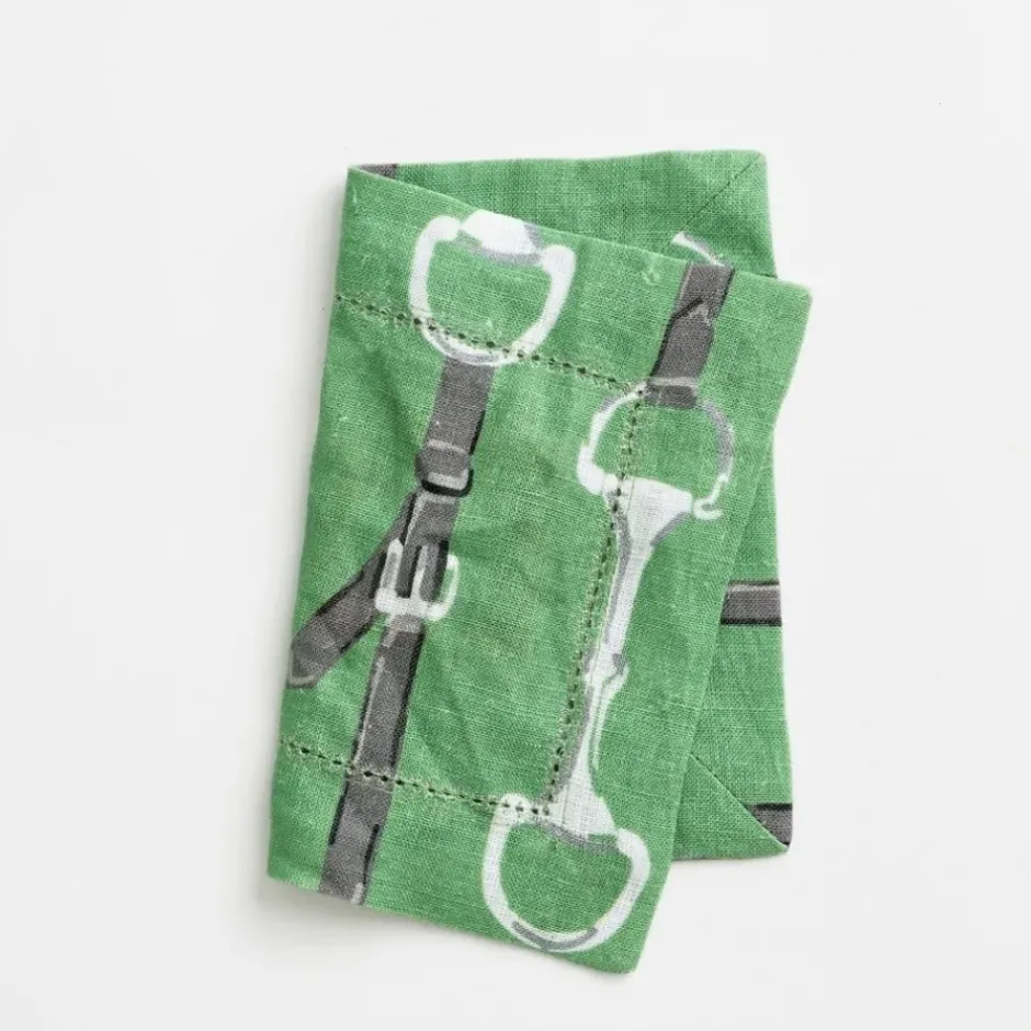 Pomegranate Inc Green Linen Snaffle & Buckle Cocktail Napkin | Set of 4^ Cocktail Napkins