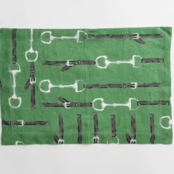 Pomegranate Inc Green Linen Snaffle & Buckle Placemat | Set of 4^ Printed Placemats