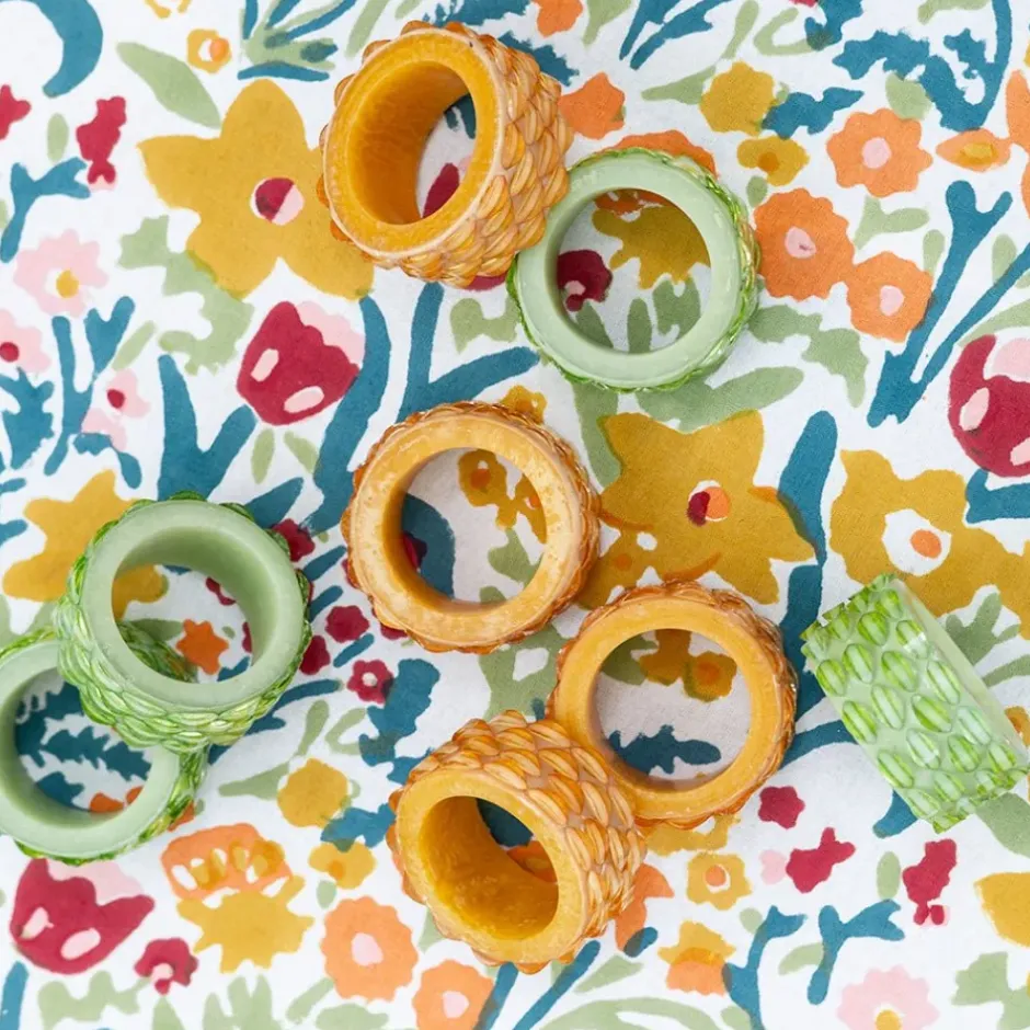 Pomegranate Inc Green Round Resin Beaded Napkin Ring | Set of 4^ Napkin Rings