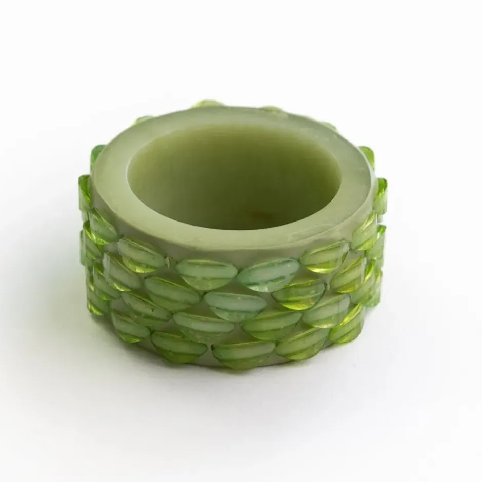 Pomegranate Inc Green Round Resin Beaded Napkin Ring | Set of 4^ Napkin Rings