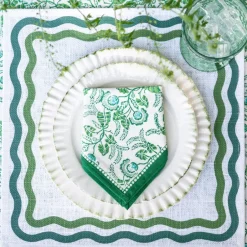 Pomegranate Inc Green Square Wave Placemat | Set of 4^ Woven Placemats