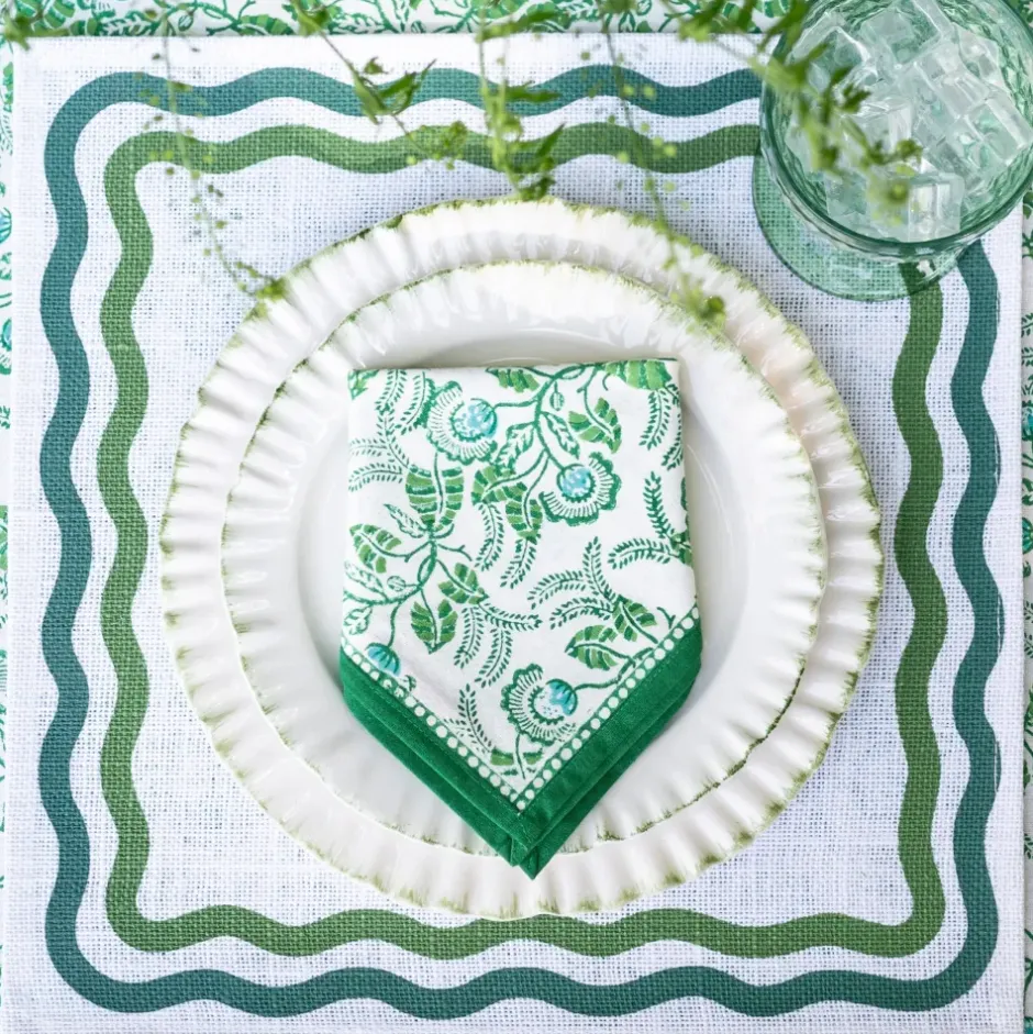 Pomegranate Inc Green Square Wave Placemat | Set of 4^ Woven Placemats