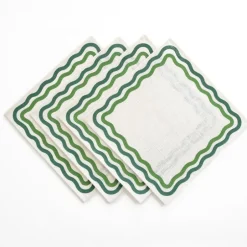 Pomegranate Inc Green Square Wave Placemat | Set of 4^ Woven Placemats