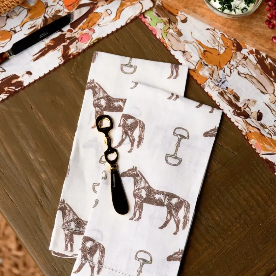 Pomegranate Inc Horse and Snaffle Linen Fingertip Towels | Set of 2^ Tea Towels