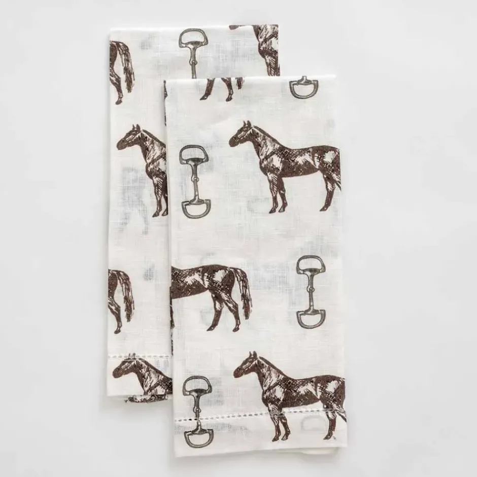 Pomegranate Inc Horse and Snaffle Linen Fingertip Towels | Set of 2^ Tea Towels