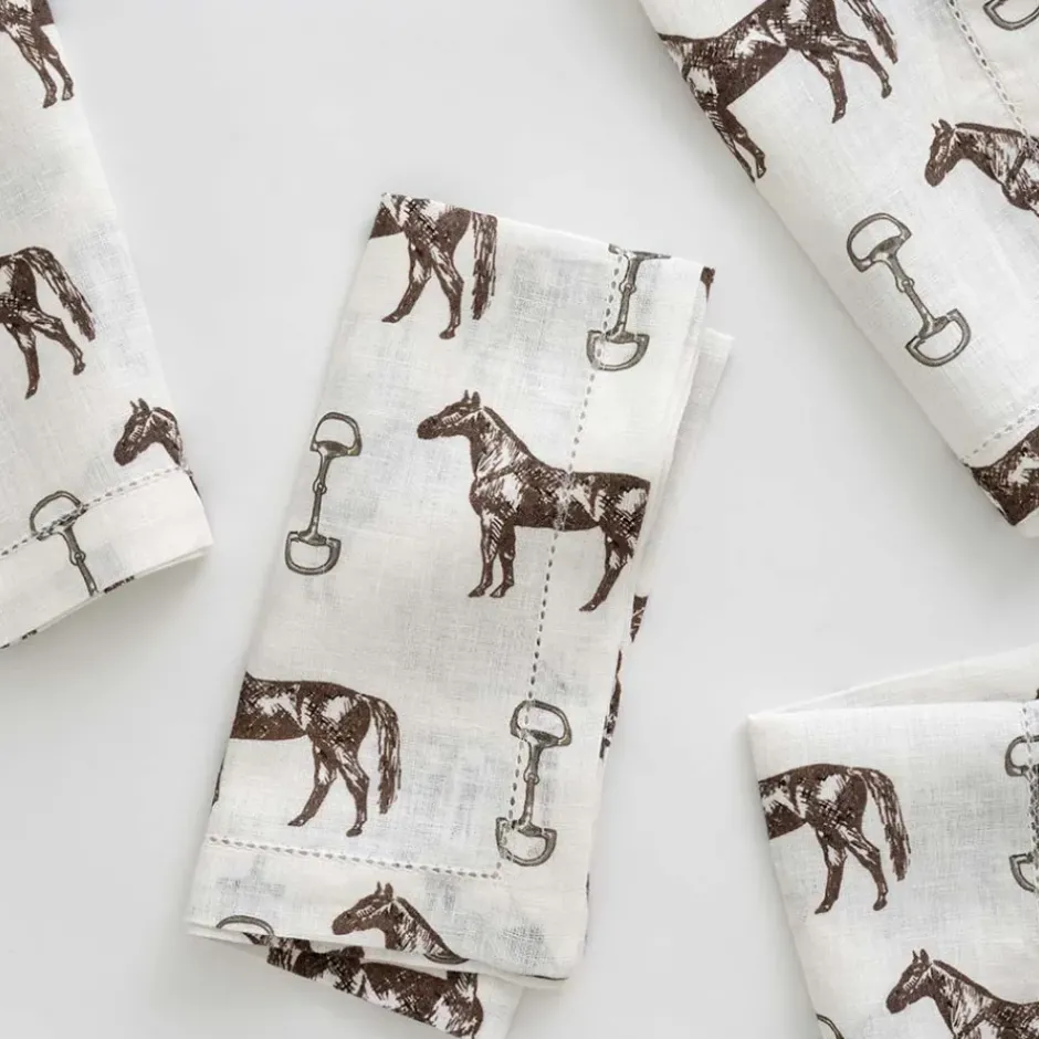 Pomegranate Inc Horse and Snaffle Linen Napkin | Set of 4^ Napkins