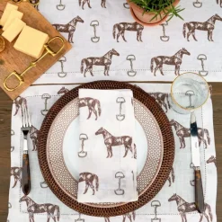 Pomegranate Inc Horse and Snaffle Linen Napkin | Set of 4^ Napkins