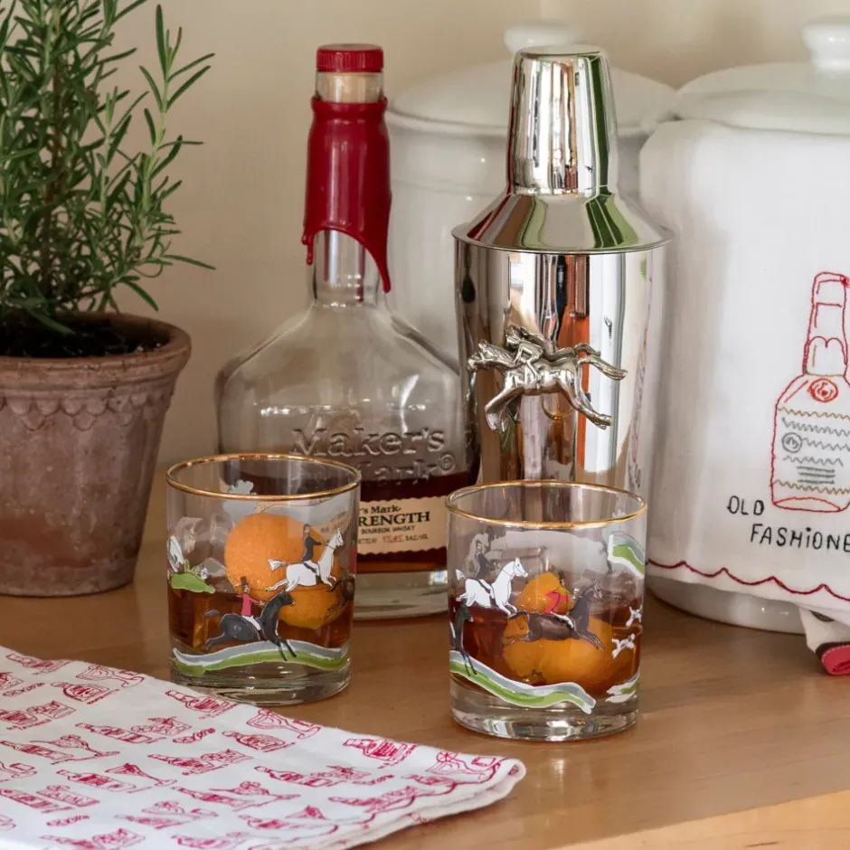 Pomegranate Inc Hunt Scene Bourbon Glass | Set of 4^ Glassware & Barware
