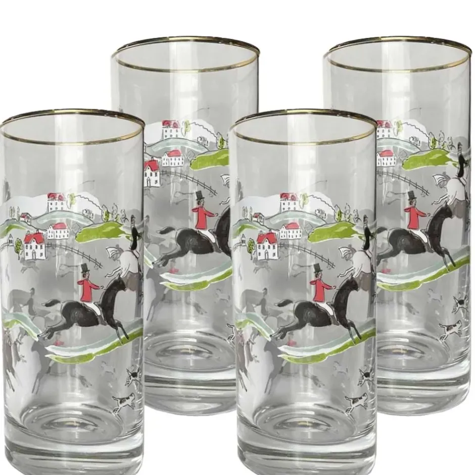 Pomegranate Inc Hunt Scene Highball Glass | Set 4^ Glassware & Barware