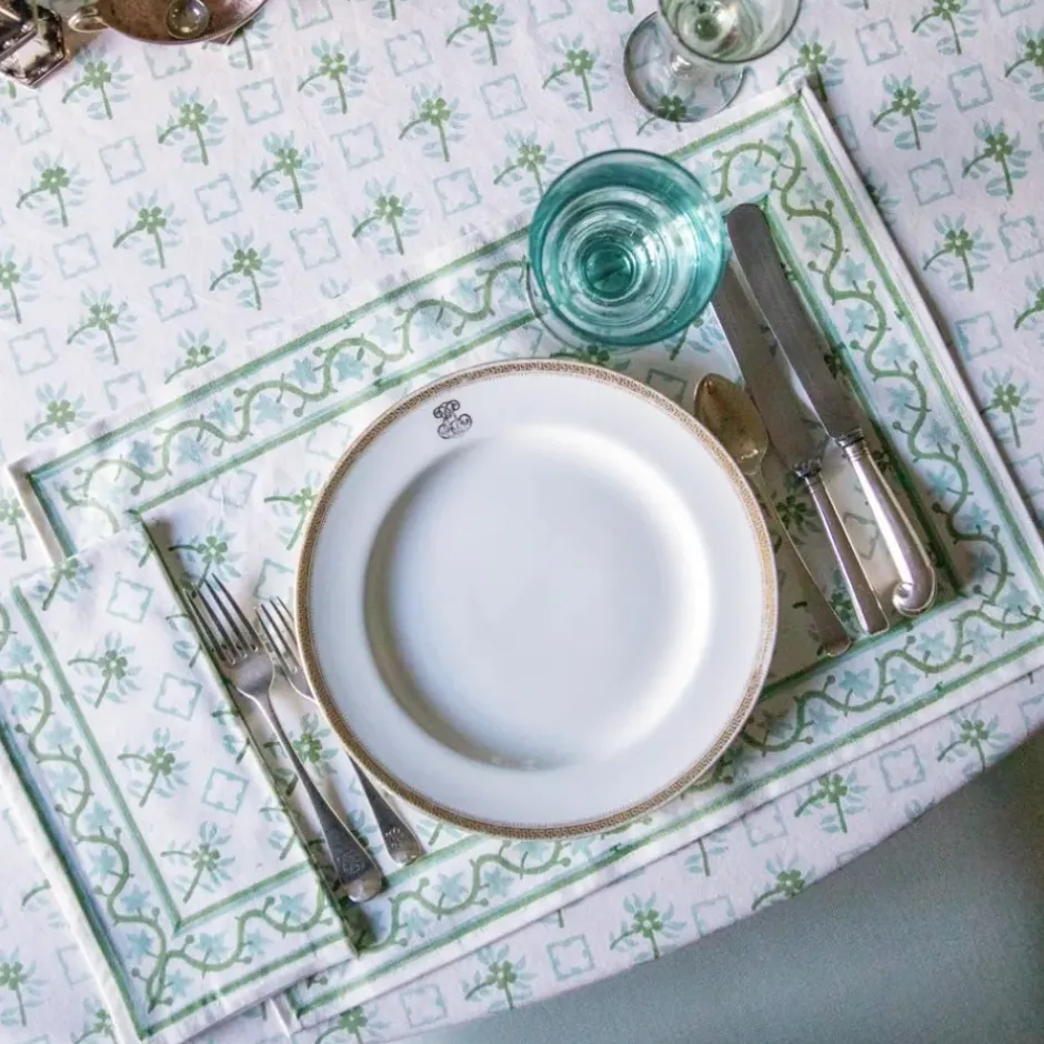Pomegranate Inc India Hicks Cuban Flower Blue & Green Placemats^ Printed Placemats