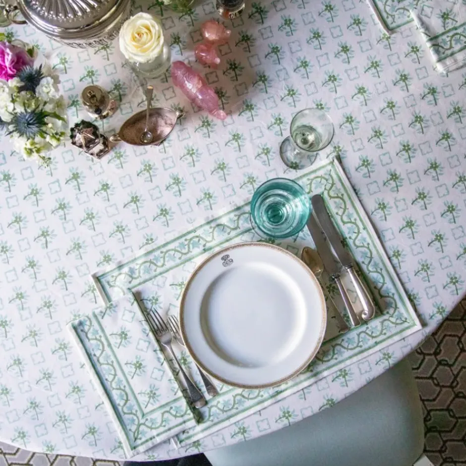 Pomegranate Inc India Hicks Cuban Flower Blue & Green Tablecloth^ Tablecloths
