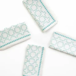 Pomegranate Inc India Hicks Home Embroidered Grand Cross Palladian Blue Napkin | Set o^ Napkins