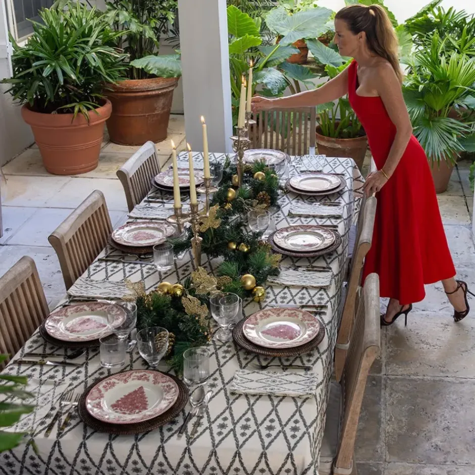 Pomegranate Inc India Hicks Home Embroidered Diamond Blue Tablecloth^ Tablecloths