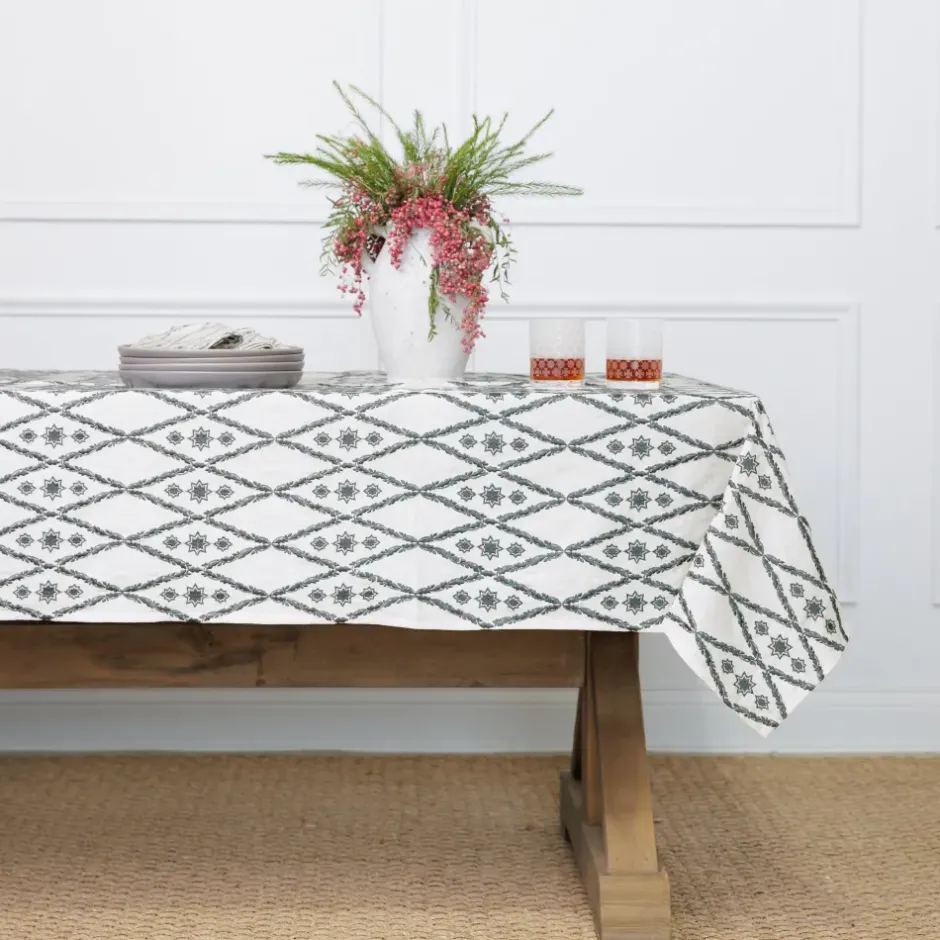 Pomegranate Inc India Hicks Home Embroidered Diamond Blue Tablecloth^ Tablecloths
