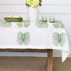 Pomegranate Inc India Hicks Home Embroidered Twin Palms Soft Sage Tablecloth^ Tablecloths