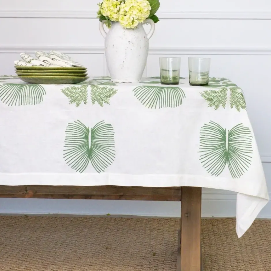 Pomegranate Inc India Hicks Home Embroidered Twin Palms Soft Sage Tablecloth^ Tablecloths