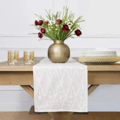 Pomegranate Inc India Hicks Home Embroidered Diamond White Table Runner^ Table Runners