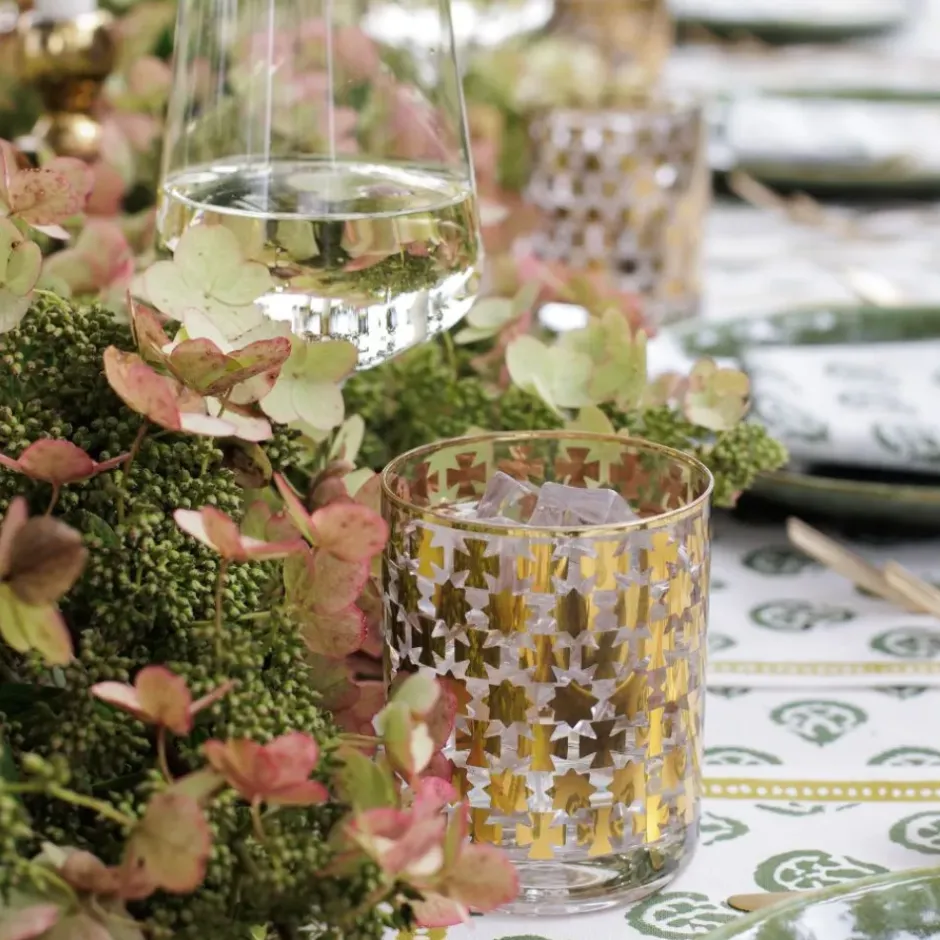 Pomegranate Inc India Hicks Home Gold Cuban Cross Bourbon Glass | Set of 4^ Glassware & Barware