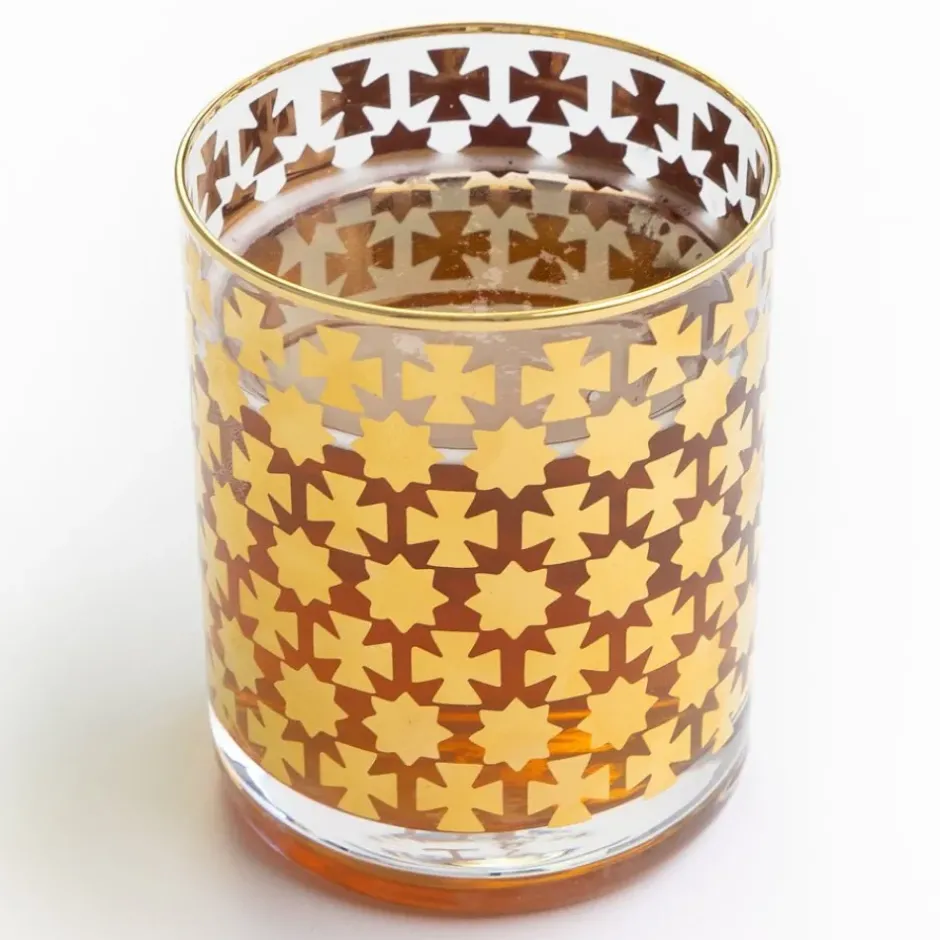 Pomegranate Inc India Hicks Home Gold Cuban Cross Bourbon Glass | Set of 4^ Glassware & Barware