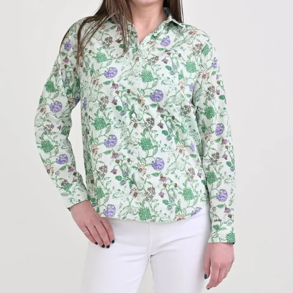 Pomegranate Inc Mila Floral Emerald Button Down Blouse^ Tops & Tunics