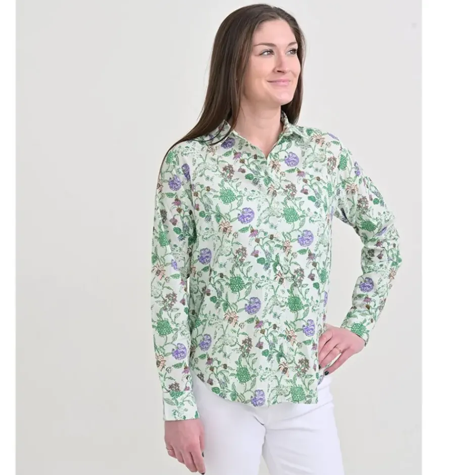 Pomegranate Inc Mila Floral Emerald Button Down Blouse^ Tops & Tunics