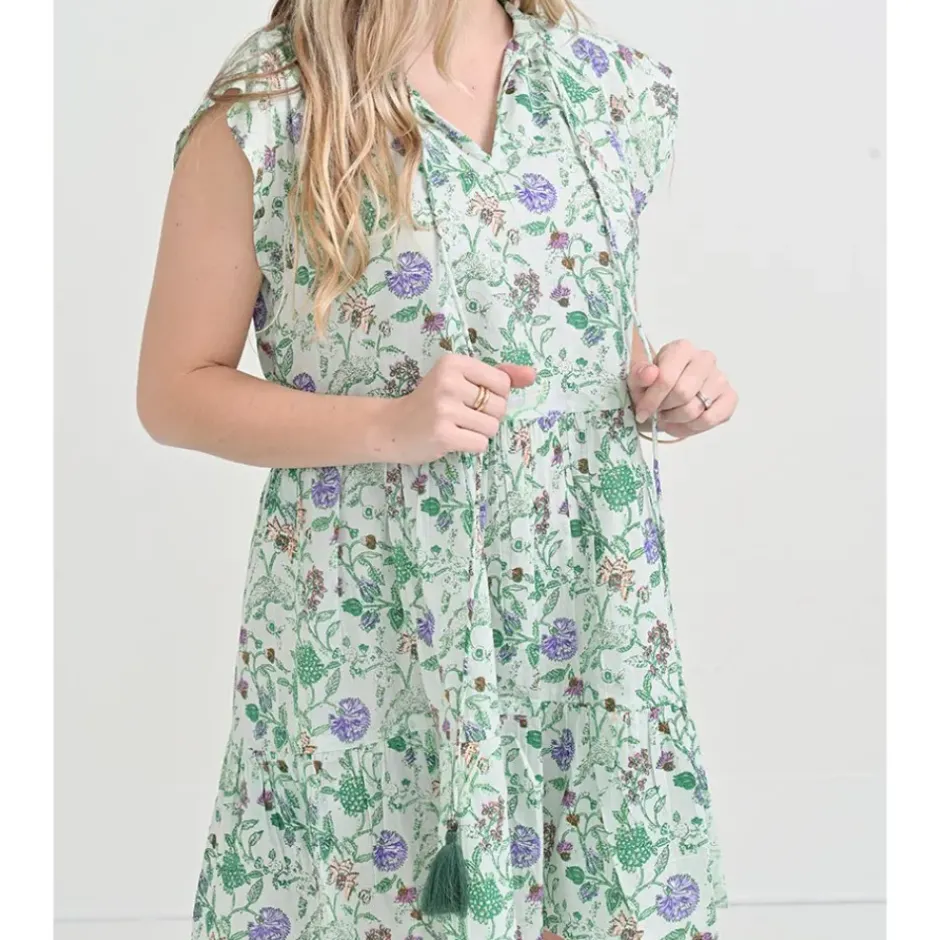 Pomegranate Inc Mila Floral Emerald Cap Sleeve Flounce Dress^ Everyday Dresses