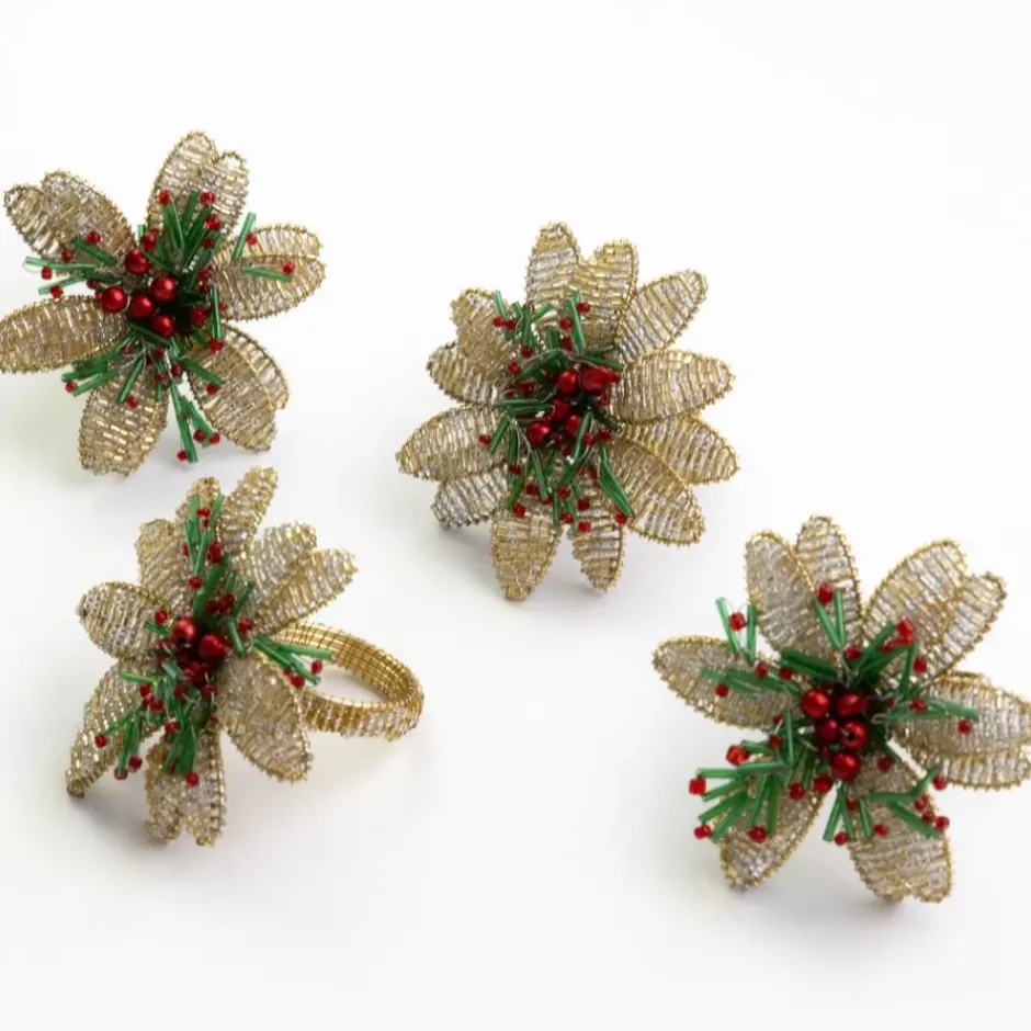 Pomegranate Inc Multi Flower Beaded Napkin Ring | Set of 4^ Napkin Rings